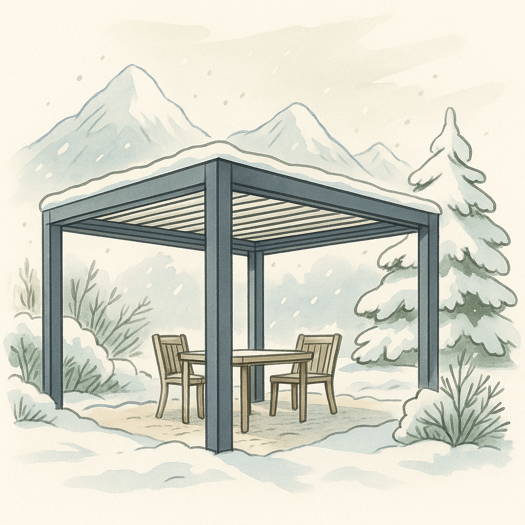 Pergola moderne aluminium dans une région montagneuse dans les Alpes