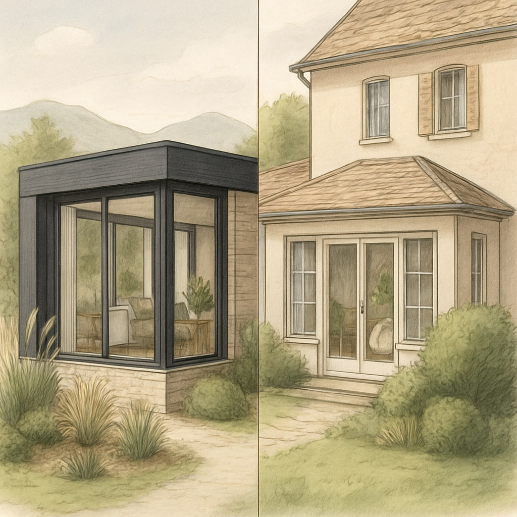 Extension de maison integrée à la maison ou en contraste