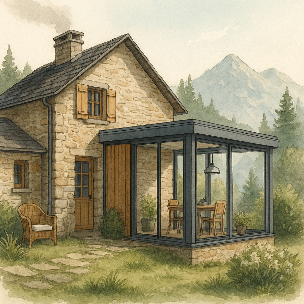 Véranda pour maison ancienne en isere savoie